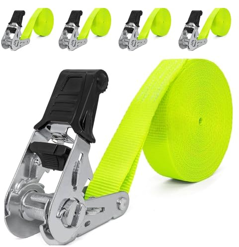 INTAKO Transport Belt with Tensioner 6m 800kg 25mm - Included 4 Pieces (Ergolash/Green) Transport Belts with Buckle Fastening Luggage Motorcycle - Comply with DIN EN 12195-2