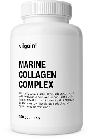 Vilgain Fisch Kollagen Komplex - Marine Kollagen, Vitamin C, Hyaluronsäure & Zink - 150 Kapseln - Für Haut, Haare & Gelenke - Hochdosiert, Anti-Aging