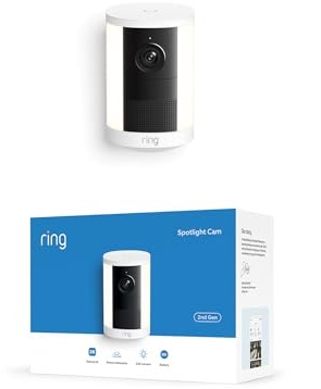 Ring Spotlight Cam, Battery (newest gen), Wide-Angle Retinal 2K Video, 6x Enhanced Zoom, Motion-Activated Spotlights, 30-day free trial of Ring Subscription Plan, White