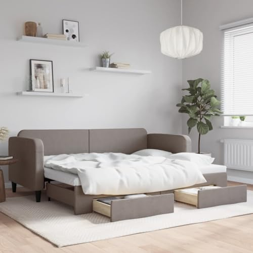 QJBSAVVA Ausziehbares Tagesbett 80x200 cm Taupe Recamiere als Schlafsofa mit Schubladen Stoff Holz Metall 223 x 90 x 75 cm Modernes Design für Wohnzimmer Gästezimmer und Jugendzimmer