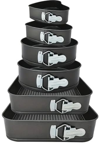 Cake Tins for Baking, 6pcs Springform Cake Pan Set,Small Cheesecake Tins Moulds Pan Round, Heart Round Square Leakproof Nonstick Cake Pans with Removable Bottom nonstick cake pans, for Pie Cheesecak