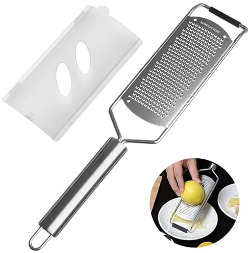 Stainless Steel Lemon Zester Grater with Handle,Fine Cheese Grater for Parmesan,Garlic & Ginger,Handheld Citrus Zester Tool,Nutmeg Grater,Micro Grater for Kitchen,Compact Grater with Cleaning Brush