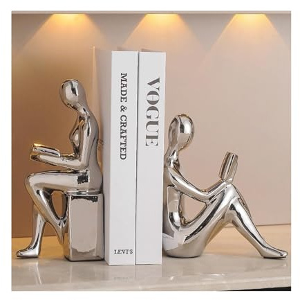 FriendshipHome Heminredning abstrakt mönster keramiskt bokstöd för tunga böcker - unik design bordscenter (silver)