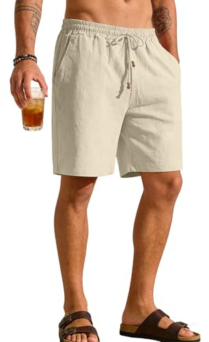 QUNERY Pantalones Cortos Hombre de Lino Casual Bermudas Hombre Cordón Ajustable y Bolsillos Elástico Running Correr Fútbol