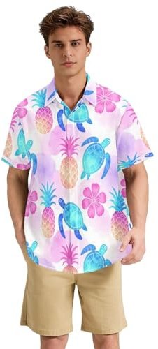 BCFHRGT batikfärgat Hawaiianskt tryck havssköldpadda hawaiiansk knapp kortärmad tröjor för män träningskläder, Batikfärgat Hawaiianskt tryck havssköldpadda, M
