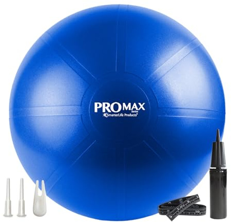 SmarterLife PRO MAX Exercise Ball for Stability Workout, Fitness, Pregnancy, Yoga, Pilates, Home Gym, Physical Therapy, Birthing, Balance Ball Chair (65 cm, Blue)