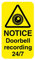 Security sign Notice doorbell recording 24/7 self adhesive vinyl sticker 40mm x 70mm Deterrent against theft and criminal damage (1)
