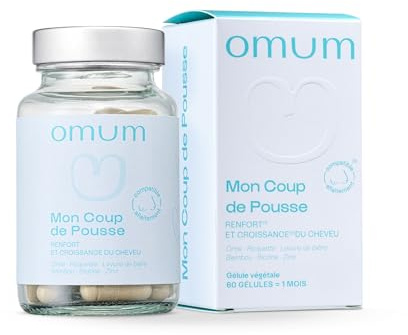 OMUM - Mon Coup de Pousse Complément Alimentaire - Pousse & renfort de la fibre capillaire, anti-chute - Compatible allaitement - 60 gélules pour 1 mois de cure