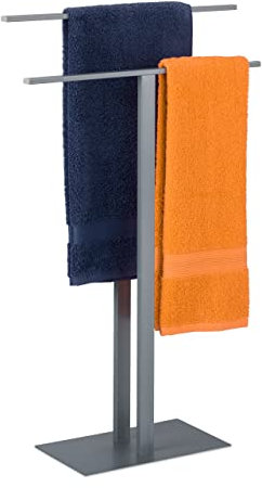 Relaxdays Handtuchständer, T-Design, 2 Handtuchstangen, HxBxT: 82 x 50 x 19 cm, Badezimmer, Schlafzimmer, Eisen, grau