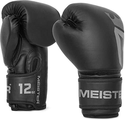 Meister [Critical] Boxningshandskar - Ergonomiska träningshandskar med hög densitet - matt svart - 12 unce
