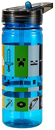 Minecraft 580ml Kids Water Bottles with Straw - School Drinks Bottle | Reusable Plastic Bottle Made of Durable Ecozen BPA Free Material, Lightweight & Leakproof Childrens School & Sports Bottles