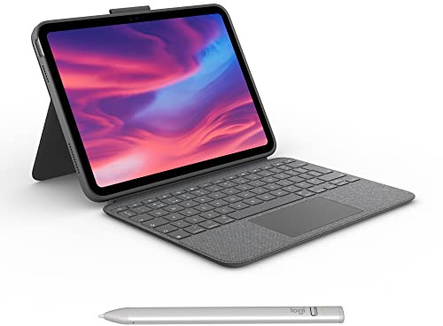 Logitech Combo Touch Keyboard Case for iPad (10th gen & A16) with detachable keyboard and Logitech Crayon (USB-C) digital pencil, all iPads (2018 releases and later), QWERTY UK English Layout - Grey | Detachable Keyboard, Logitech Crayon (USB-C), For iPads 2018+, QWERTY UK Layout - Grey