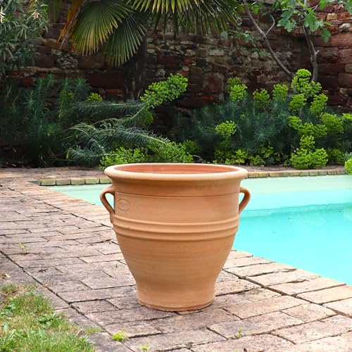 Palatina Werkstatt Terracotta Pflanzkübel Rosa – handgefertigte Blumenkübel aus Kreta, frostfest und winterhart, mit Henkeln, für Garten, Terrasse und Balkon (40cm)