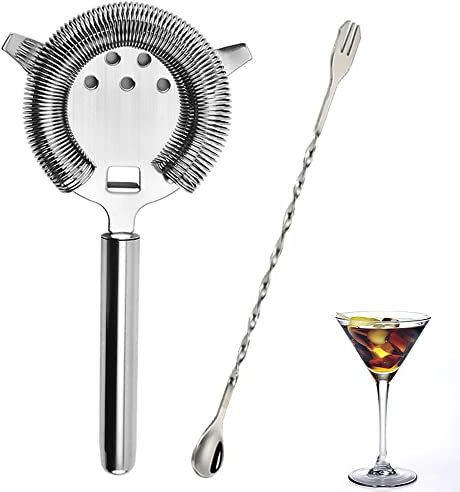 2 Piece Suit Cocktail Strainer Spiral Mixing Spoon 2 Prong Cocktail Strainer Strainer for Bar Restaurant Home Bartenders and Mixologists