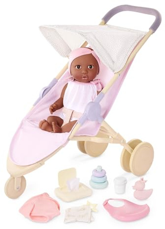 LullaBaby muñeca bebé con Cochecito Tipo Jogging y Accesorios