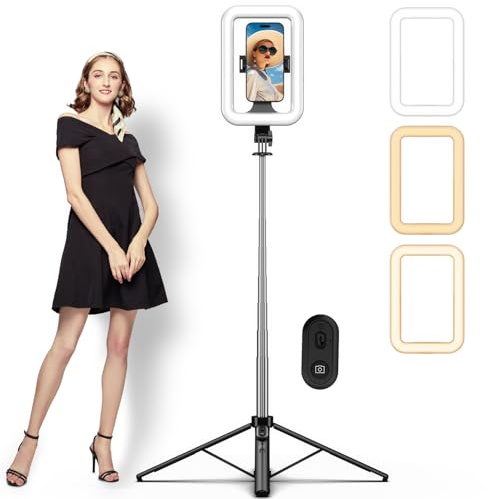 M MYBAT PRO 9 Outdoor Selfie Light - 72 Extendable Tripod Stand with 4-Leg Base, Portable Dimmable LED Lights for Travel/Camping/Riding, Phone Holder & Wireless Remote for YouTube/TikTok/Video