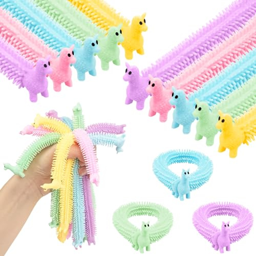 Ainiv Sensoriska fidgetleksaker, 10 st, strängar, färgglada alpackor, stretchiga stressleksaker, bulk, lugnande leksaker, halloweengåvor, julklappar, festgåvor, för barn med ADHD, OCD eller autism
