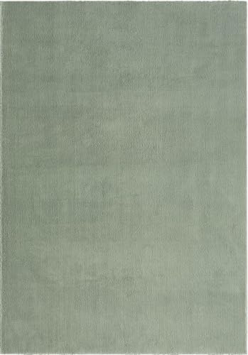 the carpet Relax – Superweiches Badezimmerteppich, Flauschige Badematte in Felloptik, rutschfest & Waschbar (30°C), Ultra Soft Badvorleger Anti-Rutsch für Bad & WC, Grün, 80 x 150 cm