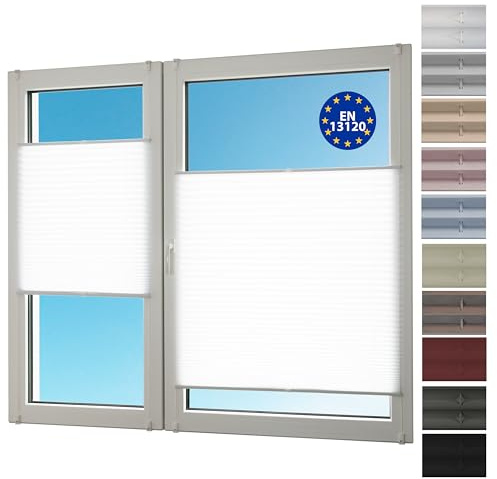 Sunlusso Klemmfix Plissee ohne Bohren Blickdicht (Weiß Crash, 50 x 120 cm) - lichtdurchlässig, ohne Verdunkelung - Fensterrollos, Klemmrollos, Rollos für Fenster ohne Bohren