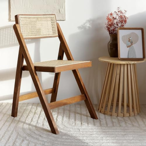 HOMLA VERDURA Holzstuhl mit natürlichem Rattan 46x52x80 cm