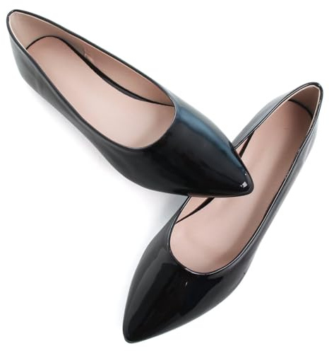 SAILING LU Women's Pointy Toe Ballet Flats PU Leather Shoes Black Size 10