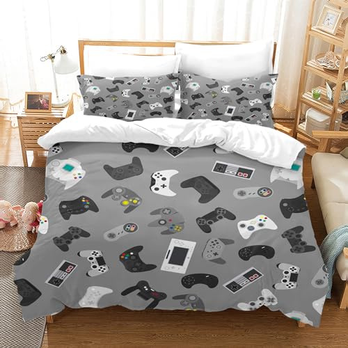 PORJDN Set di biancheria da letto da gioco per ragazzi gamepad, federa 65 x 65 cm, effetto 3D, con stampa gamepad in microfibra (stile G, 140 x 200 cm)