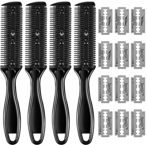 Kit de 4 Peignes Amincissants pour Cheveux - Peigne Effileur de Précision pour Homme, Lame en Acier Inoxydable pour Coupe et Coiffage, Rasoir DIY