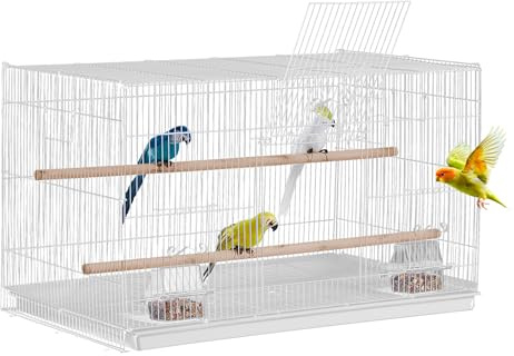 VEVOR Bird Cage, 18 in, Small Parakeet Cage, Sturdy Metal Bird Flight Cage, Travel Birdcage with 2 Perches & 2 Feeding Cups, Parrot Cage for Canaries Lovebirds Cockatiels Budgie Pet Toy, White