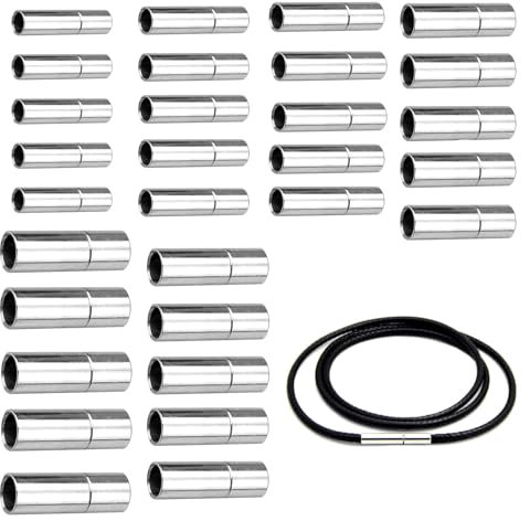 30 Stück Edelstahl Schnur Endkappen, Lederband Verschluss Verschlüsse für Armbänder Halsketten Verschlüsse, für Leder Seil Halskette Armband Schnalle (2MM/2.5MM/3MM/4MM/5MM/6MM)