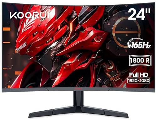KOORUI 24 Curved Gaming Monitor FHD 1080P 180Hz,1ms, 1500R Krümmung Ultradünnes Design, HDMI/DP, 100x100mm VESA-Montage, Neigungsverstellbarer Bildschirm