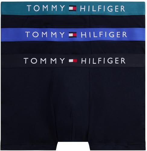 Tommy Hilfiger Herren 3er Pack Boxershorts Trunks mit Logobund, Mehrfarbig (D Sky/Fmy Ocn/Nob Blu), XL