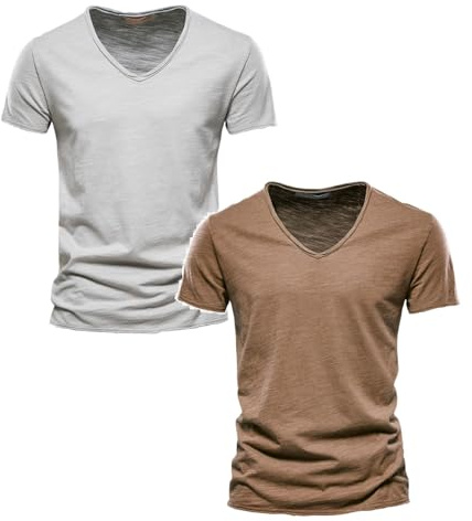 2 Pack T-Shirts for Men UK Casual V Neck Short Sleeve Tee Top Slim Fit Comfy Cotton Summer T Shirt Plain Breathable Shirts Undershirts
