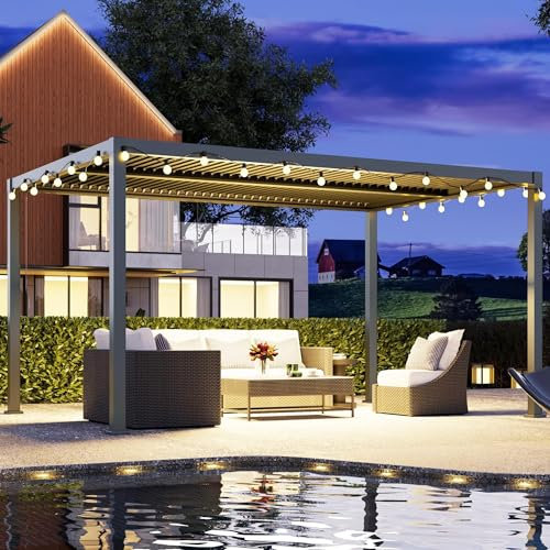 RoyalCraft 12'x16' Louvered Pergola, Heavy-Duty Outdoor Pergola, Metal Hardtop Pergola with Adjustable Roof for Patio, Deck, Garden, Yard, Dark Gray