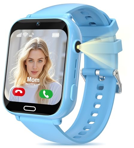 Ignovate Montre Connectée Enfant, 4G Montre Telephone Enfant avec GPS, Appels, SOS, Chat Vocal, Jeux, Réveil, Mode école, Lampe Torche, Smartwatch pour Fille Garçon