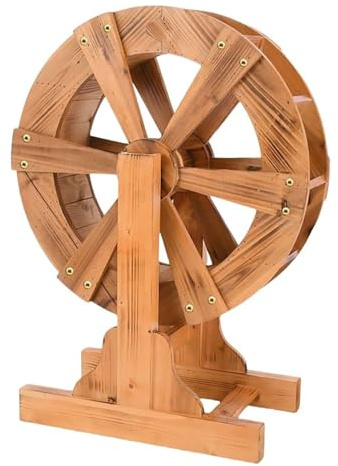 JIAOCKJIAO Fontaine À Eau en Bois, Fontaines pour Piscines Hors Sol, Roue À Eau Auto-rotative en Bois avec Pompe, Roue Cascade en Bois, Décoratif Cracheurs D'étang(Dia11.8in/30cm)