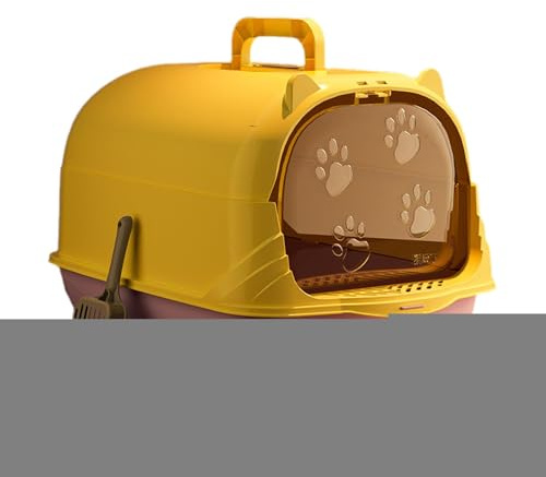 Lettiera per gatti con coperchio con porta chiusa e sabbiera rimovibile, facile da pulire, grande, 50 x 36 x 34 cm, colore: giallo viola