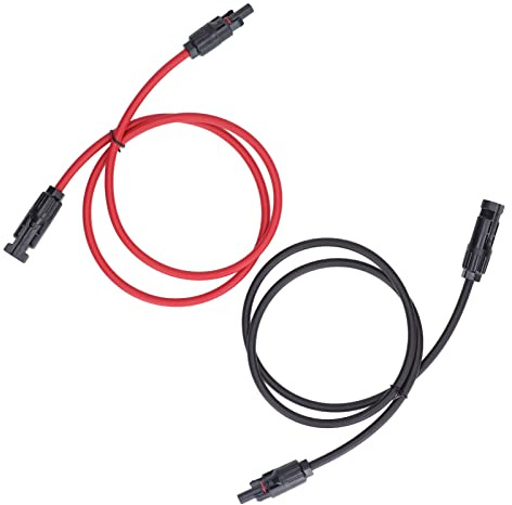 RASTKY Cavo di Prolunga Solare 10AWG capacità di Carico Ad Alta Tensione Impermeabile Connettore Maschio Apparecchiature per la Generazione di Energia Solare Rosso 2 Pezzi (1 m/3,3 Piedi)