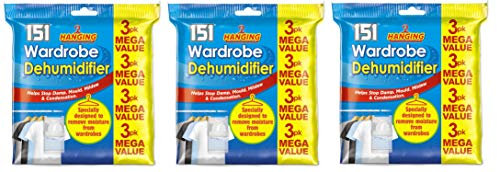 Hanging Wardrobe Dehumidifier Helps Stop Mould, Damp, Mildew, Moisture and Condensation (3 x 3pk)