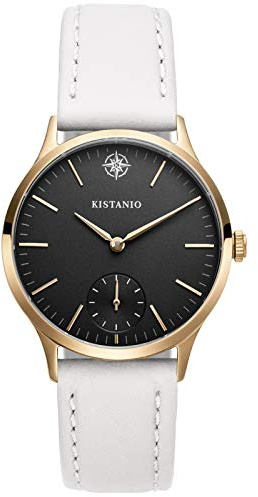 Kistanio Stratolia Montre pour femme avec bracelet en cuir et verre saphir Diamètre 31 mm Acier inoxydable Champagne 5 ATM Petites secondes Différentes variantes, champagne/noir/blanc, lanière
