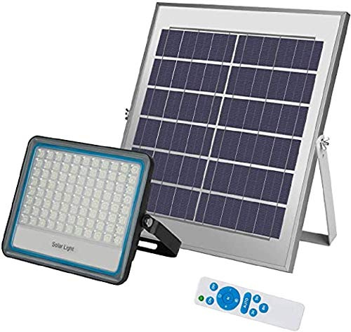 Foco LED de exterior, 300 W, 6000 K, blanco, IP67, impermeable, panel solar con mando a distancia