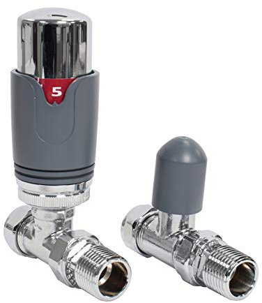 Adept Technology - Modern, Stylish -Thermostatic Radiator Valve (TRV) c/w Lockshield and Modern Valves Head Kit (15mm x 1/2) Choice of Colours and Sizes (Straight, Slate Grey)