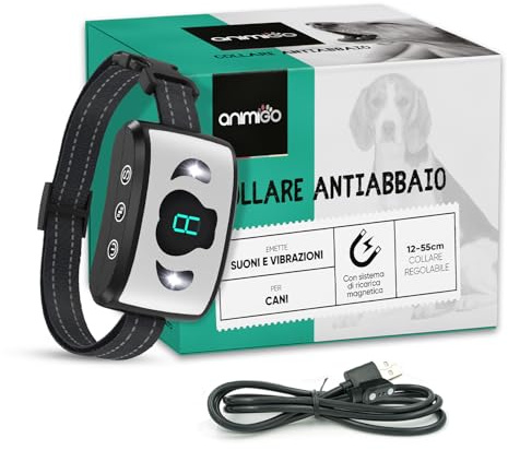 Collar Antiladridos para Perros Automático Sin Descarga con Correa Ajustable 12-55cm - con 7 Niveles de Vibración y Sonido para Adiestramiento, Recargable con USB, Pantalla LED y Resistente al Agua