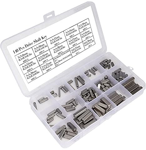 140 Stück Passfedern Stahl Round Ended Passfeder Passfedersatz 3 * 3/4 * 4/5 * 5/6 * 6 mm Breite und Höhe Federschlüssel Federstifte mit Kunststoffbox für Parallelantrieb