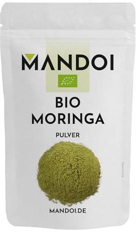 Mandoi Poudre de moringa bio 250 g, poudre de moringa bio de qualité alimentaire crue. Poudre de moringa bio