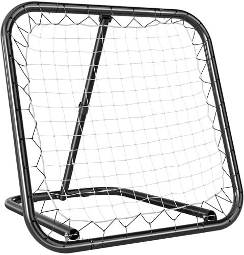 HOMCOM Filet de Rebond de Football rebondisseur de Football Ajustable Pliable Portable 4 piquets de Fixations au Sol Filet de PE Noir Blanc 78 x 84 x 78 cm