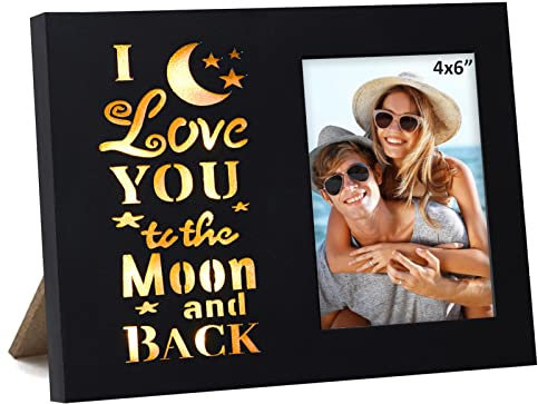 Newbyst Love Picture Frame for Couples - 4x6 Black I Love You to The Moon and Back Anniversary Photo Frame, Wood Cute Romantic Gift for Boyfriend, Girlfriend, Father Mom, Him and Her