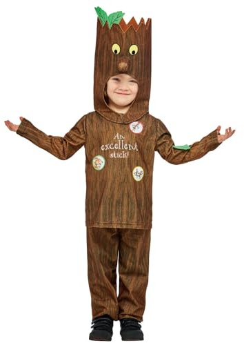 Smiffys Julia Donaldson Stickman kostym för barn, topp, byxor och karaktär huva, brun, officiellt licensierad med bladdetalj och bokcitat, perfekt för rollspel och maskeradkläder
