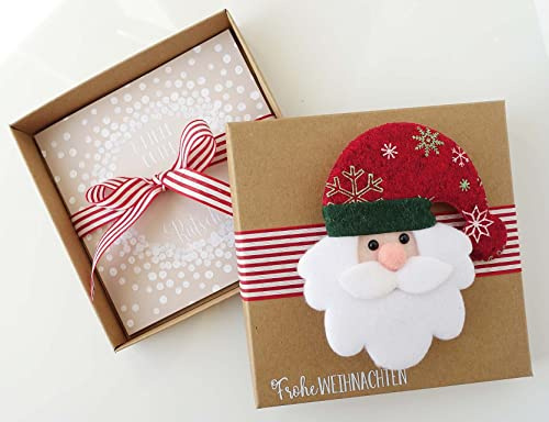 NiLiNo Festliche Geschenkbox mit Weihnachtsmann-Design - Ideal für Geldgeschenke und Kleinigkeiten - Inkl. Weihnachtskarte - Verpackung für Weihnachtsgeschenke