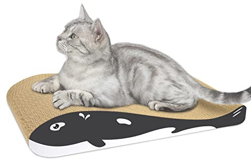 Furjoy Kratzbrett für Katzen, Kratzunterlage, wendbares Kratzpappe mit Bio-Katzenminze [44 x 23 x 8cm, hochwertiger Karton und Einzigartiges Design]