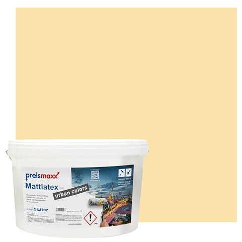 Preismaxx Mattlatex Farbe für Innen urban colors, bunte Wandfarbe Latexfarbe matt, gelb, sandgelb, sand yellow 5L